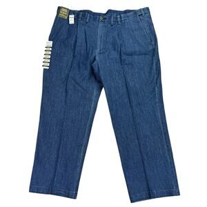 Haggar Mens Stretch Denim Classic Fit Pleated Jeans Blue 46x29